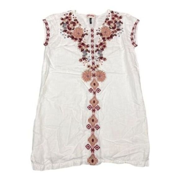 Driftwood Tunic‎ Linen Dress Floral Embroidered Bohemian Mini Burgundy Layer - Picture 6 of 13